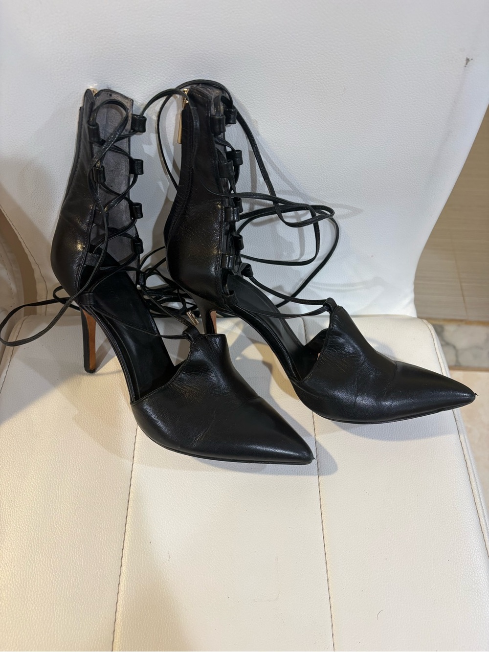 Rachel Roy Black Lace-Up Pointed-Toe Women's Heels - Picture 3 of 5